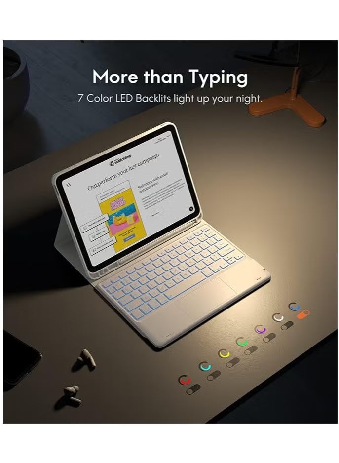 Two-language keyboard, 3-color backlight, multi-touch trackpad, flip stand case with pen holder, for iPad 10th generation 10.9-inch keyboard case, 2 Bluetooth channels, for iPad 10th generation 2022  - Image 4