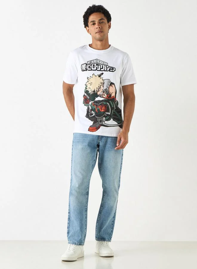 SP Characters My Hero Academia Print Crew Neck T-shirt with Short Sleeves