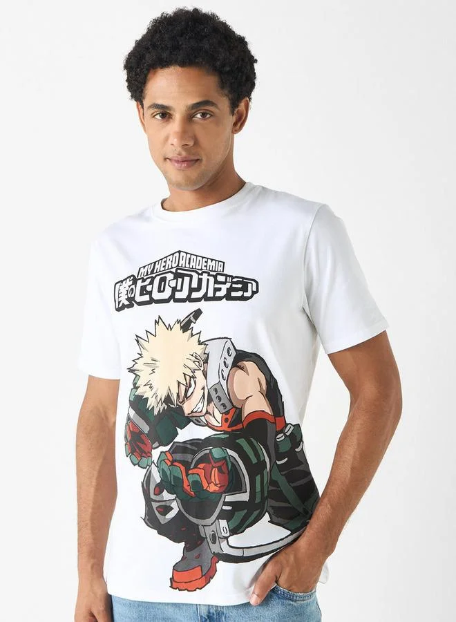 SP Characters My Hero Academia Print Crew Neck T-shirt with Short Sleeves