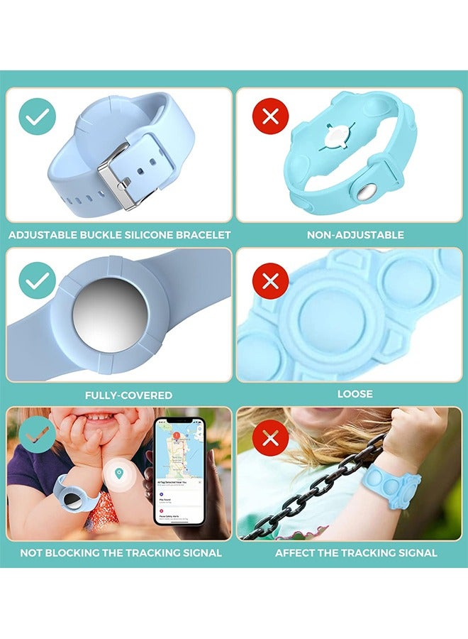 HY Air tag Wristband Kids(2 Pack) - Soft Silicone Air tag Bracelet for Kids - Lightweight Holder Compatible with Apple Air tag Childs Watch Band Kids (Pink + Denim Blue)  - Image 5