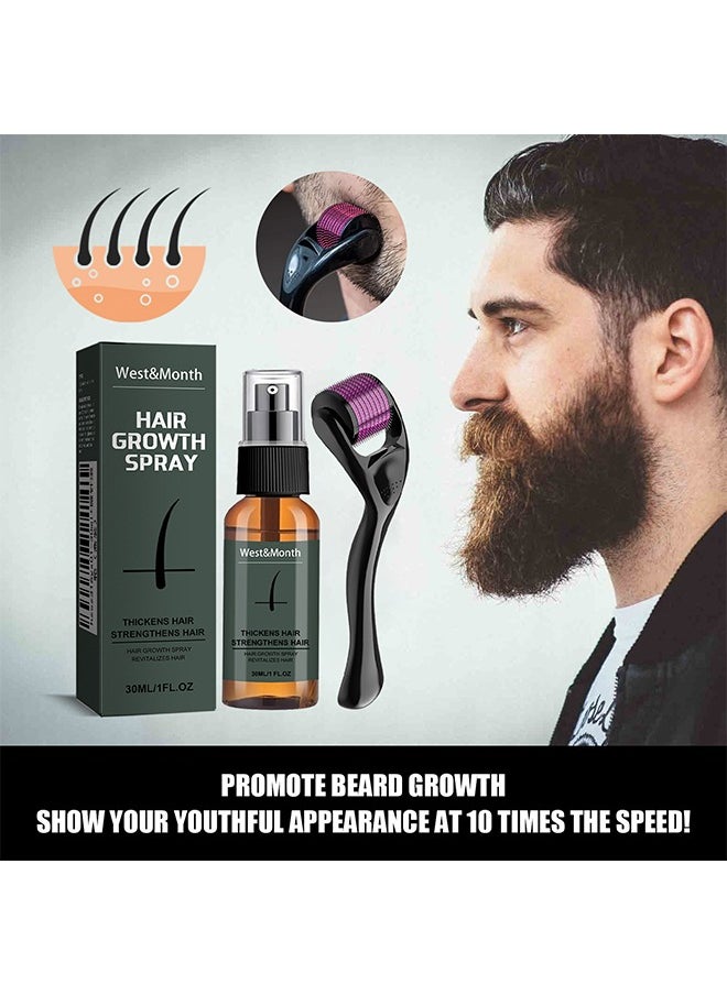 West&Month Beard Growth And Hair Regrowth Spray 30 ML With MicroNeedle Roller  - Image 1