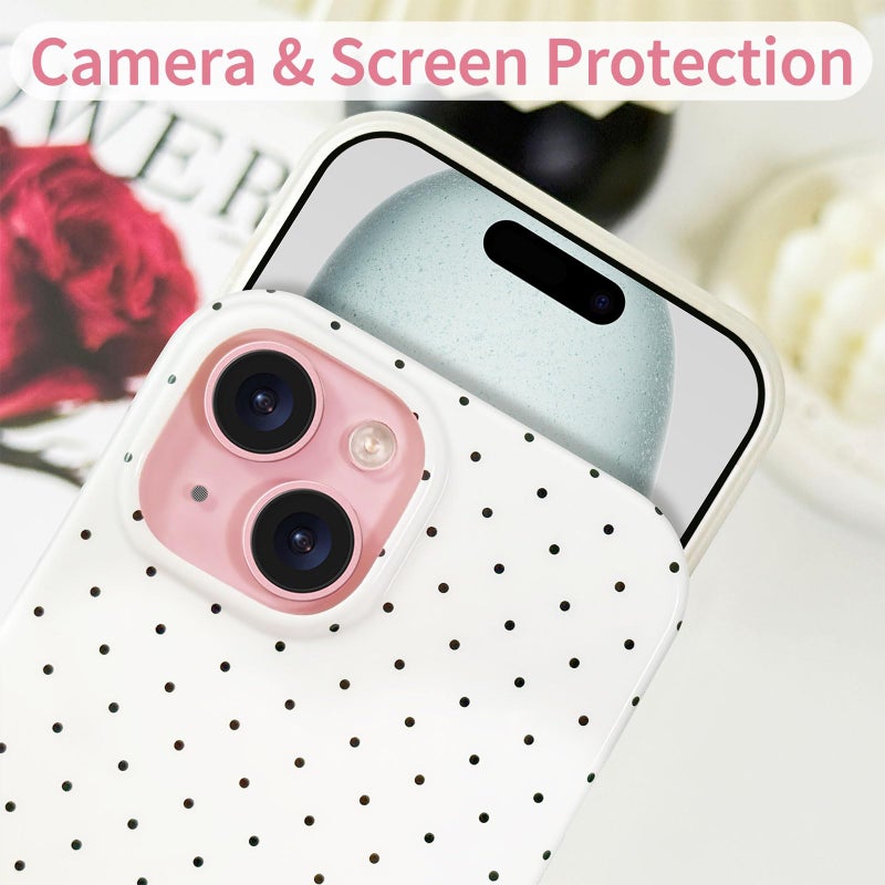Hython for iPhone 15 Case Cute Polka Dot Aesthetic Design Simple Cover 6.1", Thin Slim Anti-Scratch Soft TPU Bumper Shockproof Rubber Protective Phone Cases for Women Girls Girly Boys, White - Image 3