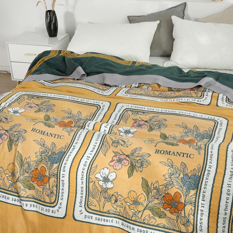 LUTBM Boho Throw Blanket for Bed 100% Cotton Ultra Soft Rustic Quilt Fall Blanket Floral Printed Farmhouse Decor Bed Blankets,80"×90" All Season Rustic Throw for Sofa Couch Chair - Image 5