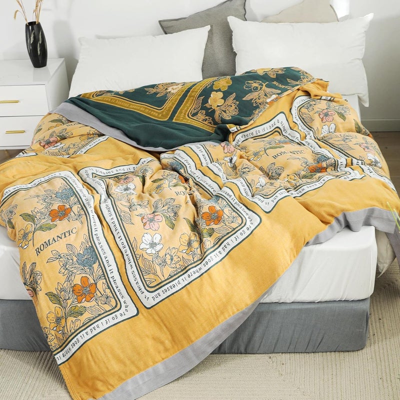 LUTBM Boho Throw Blanket for Bed 100% Cotton Ultra Soft Rustic Quilt Fall Blanket Floral Printed Farmhouse Decor Bed Blankets,80"×90" All Season Rustic Throw for Sofa Couch Chair - Image 2