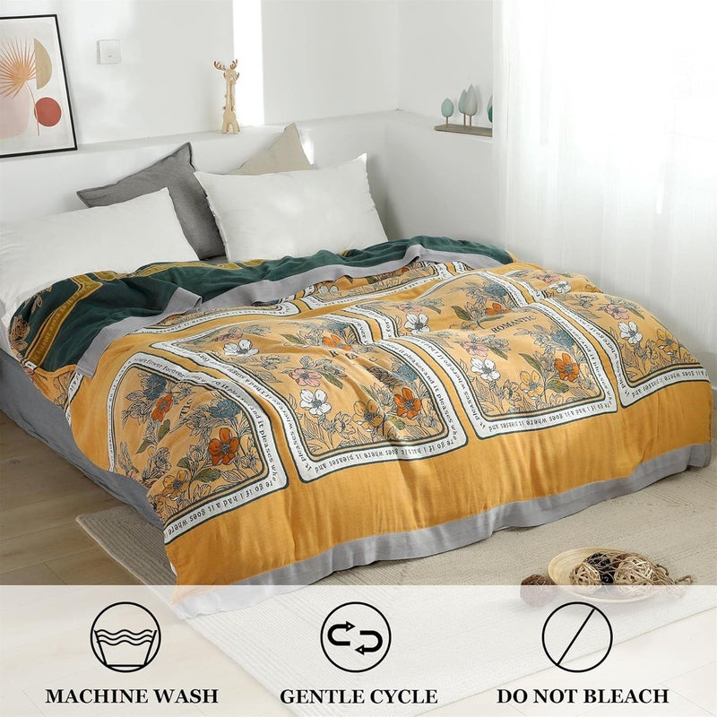 LUTBM Boho Throw Blanket for Bed 100% Cotton Ultra Soft Rustic Quilt Fall Blanket Floral Printed Farmhouse Decor Bed Blankets,80"×90" All Season Rustic Throw for Sofa Couch Chair - Image 4