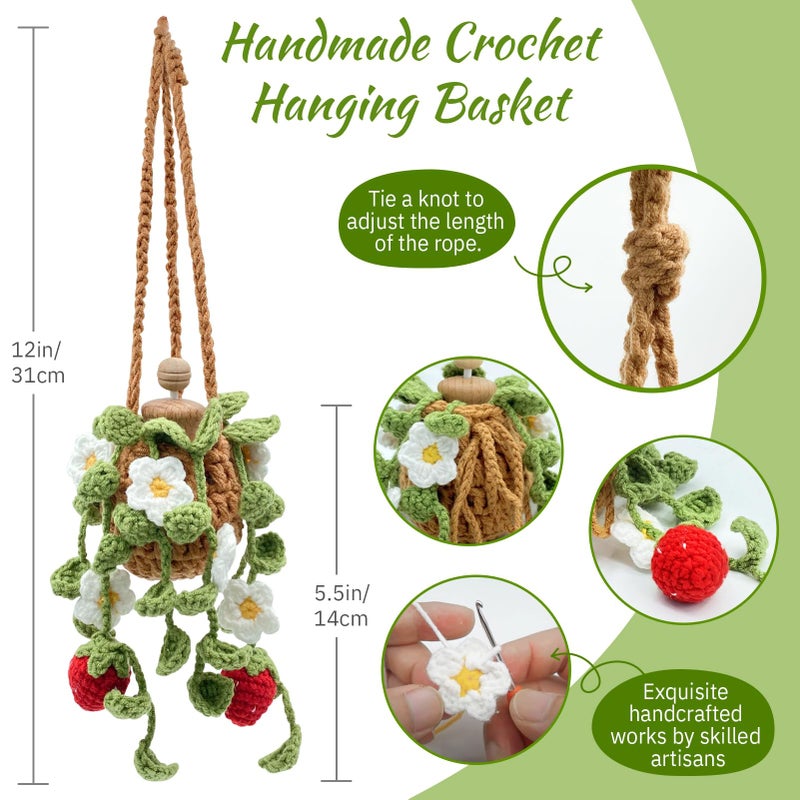 SGIBYN Crochet Car Air Freshener, 15ml Empty Refillable Oil Diffuser Bottle with Hanging Crochet Cute Plant for Car Rearview Mirror Decor Air Freshener Diffuser for Home and Office Decor(Two Strawberry) - Image 3