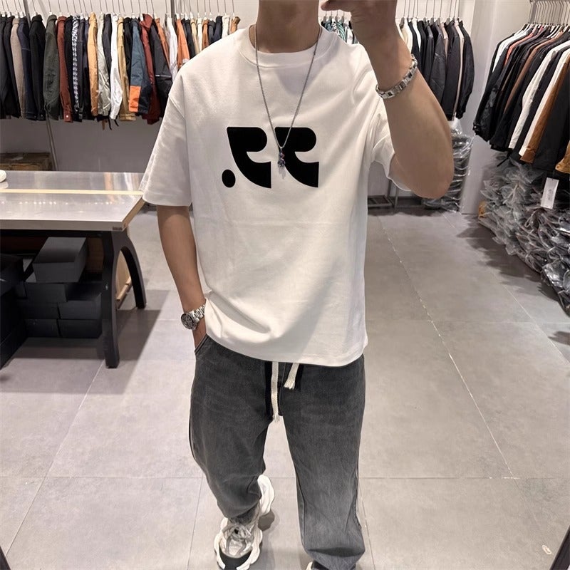 2024 Summer Short-Sleeved T-Shirt Men'S Trendy Letter Printed Slim-Fit All-Match Half-Sleeved Large Size Trendy Top - Image 1