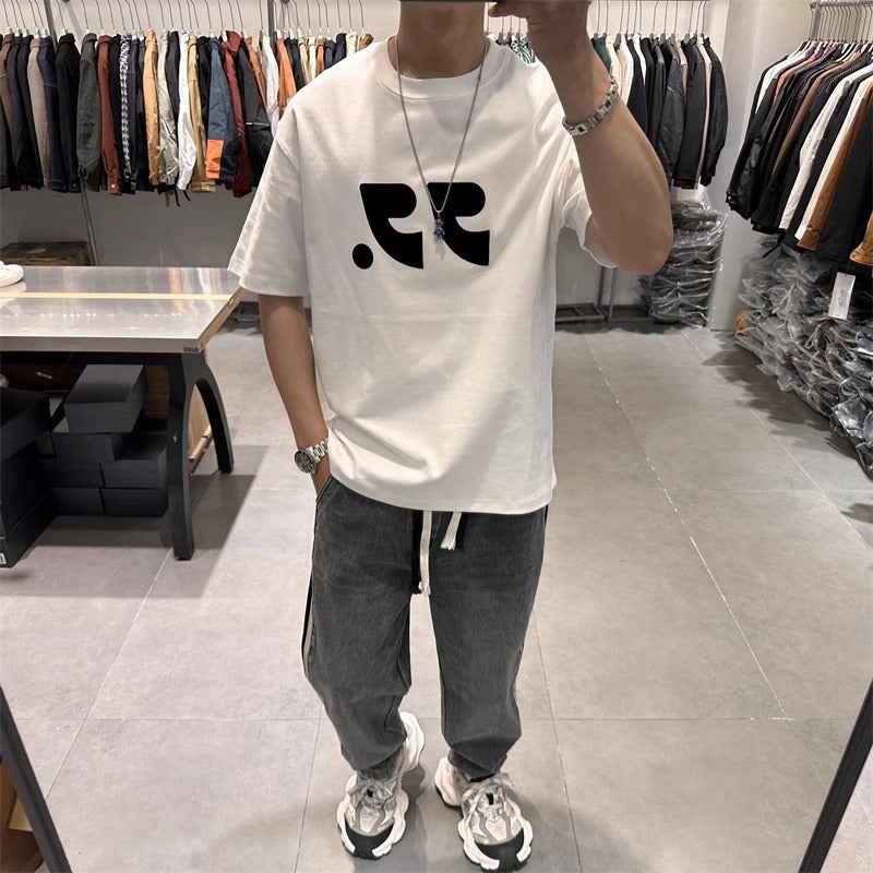 2024 Summer Short-Sleeved T-Shirt Men'S Trendy Letter Printed Slim-Fit All-Match Half-Sleeved Large Size Trendy Top - Image 5