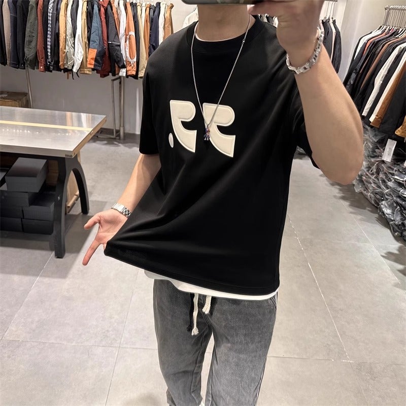 2024 Summer Short-Sleeved T-Shirt Men'S Trendy Letter Printed Slim-Fit All-Match Half-Sleeved Large Size Trendy Top - Image 4