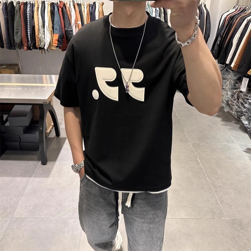 2024 Summer Short-Sleeved T-Shirt Men'S Trendy Letter Printed Slim-Fit All-Match Half-Sleeved Large Size Trendy Top - Image 3