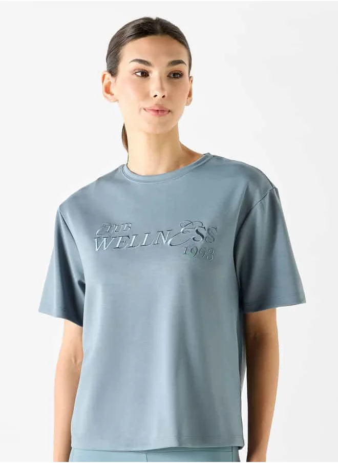 ADOT Embroidered T-shirt with Short Sleeves and Crew Neck