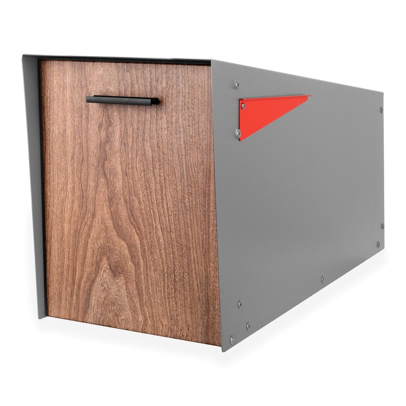 Ilyapa Modern Mailbox with Angle Design Post Mount  Metal Mailbox for Outside  Gray Exterior Mail Box  Powder Coated Steel  All Weather Resistant