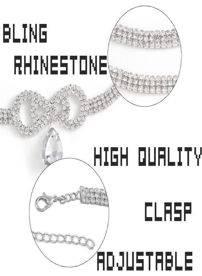 ELABEST Sparkly Rhinestone Necklace Silver Bowknot Necklace Crystal Choker Adjustable Tennis Chain Pendant Wedding Bridal Bridesmaid Costume Jewelry for Women (Bowknot) - Image 4