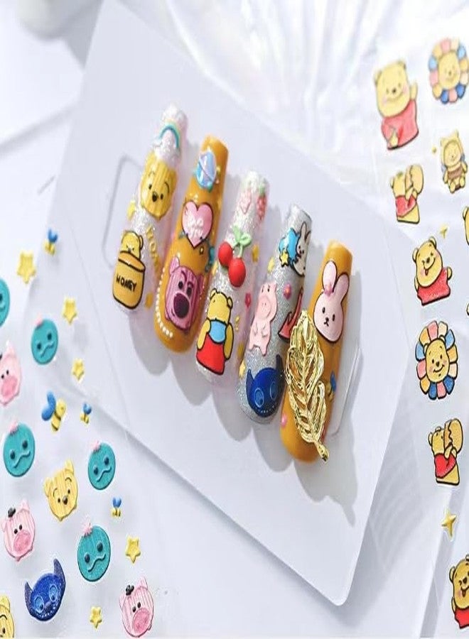 Dedyel Cute Nail Stickers 5D Embossed Cartoon Bear Nail Stickers Kawaii Animal Self-Adhesive Nail Decals for Women Girls Kids Nail Art Decoration - Image 2