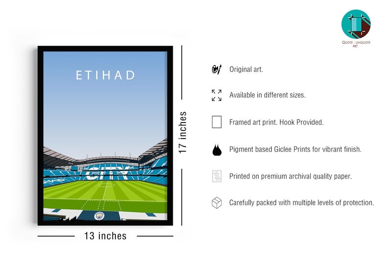 QUOTE - UNQUOTE ART QUOTE UNQUOTE ART Etihad Stadium Poster 13x17 inches Black Frame - Image 5