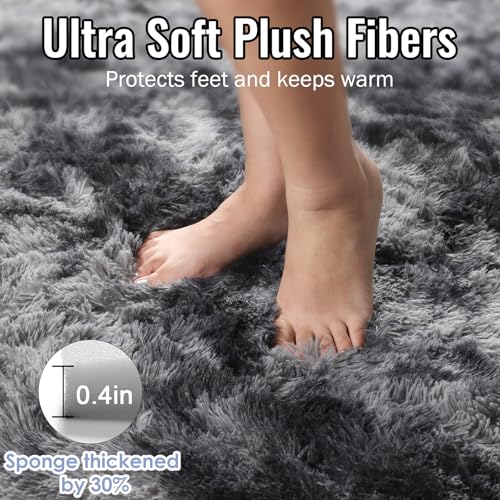 PAGISOFE Abstract Shaggy Area Rug 4' x 6' Plush Furry Rugs for Living Room, Tie-Dyed Dark Grey Soft Fluffy Rugs for Bedroom Grils Boys, Fuzzy Rug for Nursery, Dorm. Shag Carpet for Kids Room Decor - Image 4