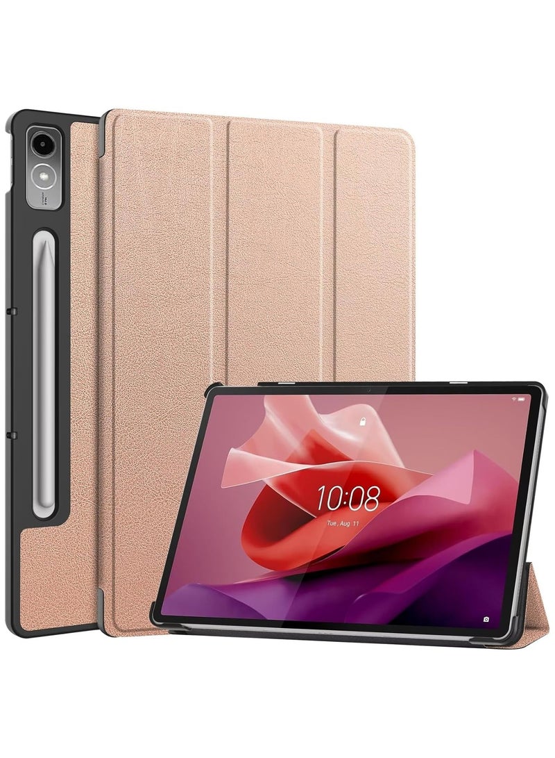 VKL Compatible with Lenovo Tab P12 12.7 (2023) Inch Cover Folio Ultra-thin Smart Leather Lightweight Hard Shell, Designed To Protect The Stand and Resist Drops for Tab P12 (Rose Gold)