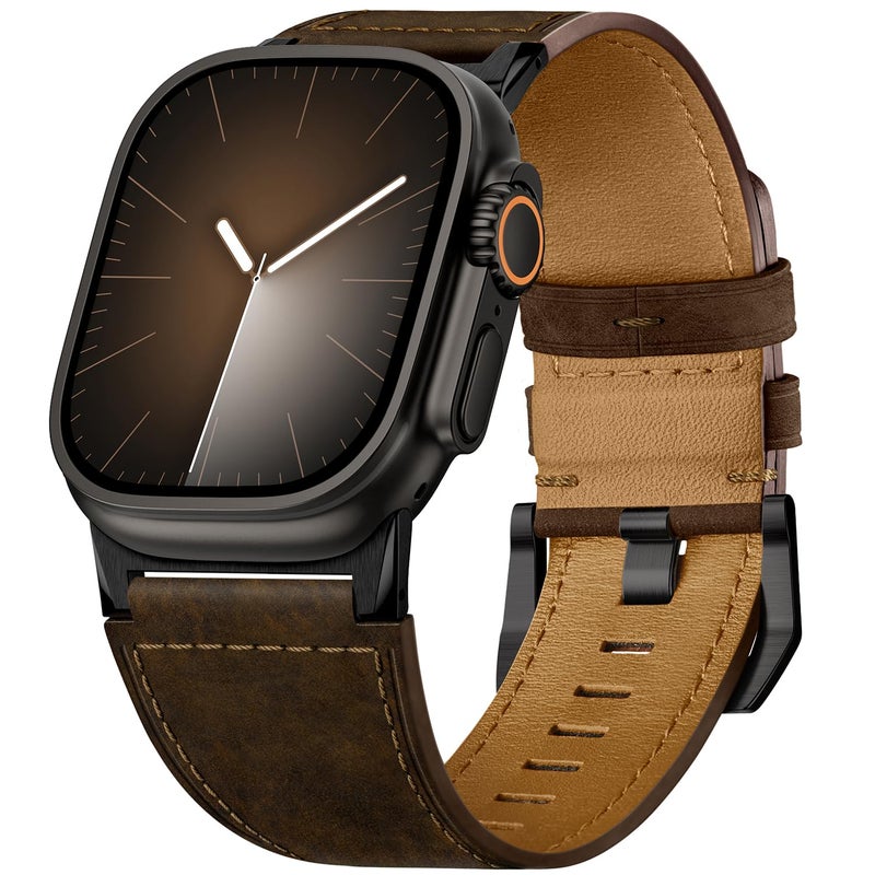 Suitisbest Leather Bands Compatible for Apple Watch Ultra Band 49mm 46mm 45mm 44mm 42mm, Genuine Calfskin Leather Replacement Strap Fits Men iWatch Series 11 10 9 8 7 6 5 4 3, SE 3 2 1, Ultra 3 2 1 - Image 1