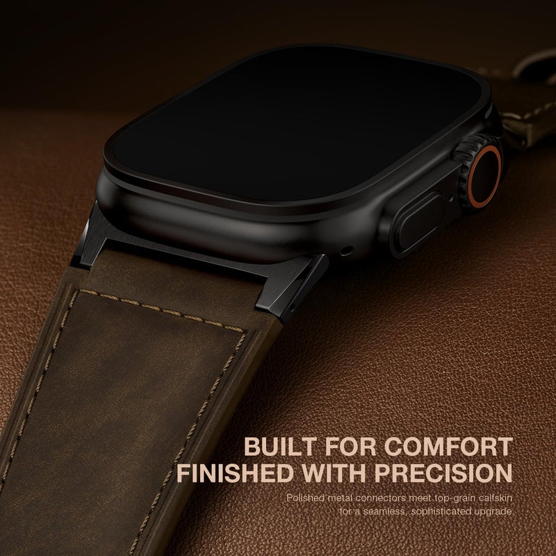 Suitisbest Leather Bands Compatible for Apple Watch Ultra Band 49mm 46mm 45mm 44mm 42mm, Genuine Calfskin Leather Replacement Strap Fits Men iWatch Series 11 10 9 8 7 6 5 4 3, SE 3 2 1, Ultra 3 2 1 - Image 4