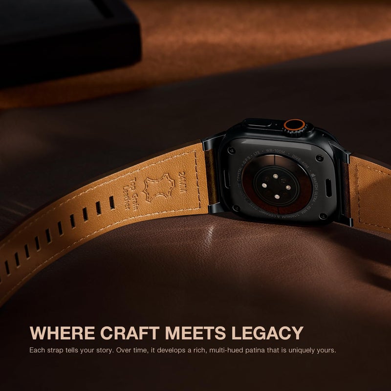 Suitisbest Leather Bands Compatible for Apple Watch Ultra Band 49mm 46mm 45mm 44mm 42mm, Genuine Calfskin Leather Replacement Strap Fits Men iWatch Series 11 10 9 8 7 6 5 4 3, SE 3 2 1, Ultra 3 2 1 - Image 3