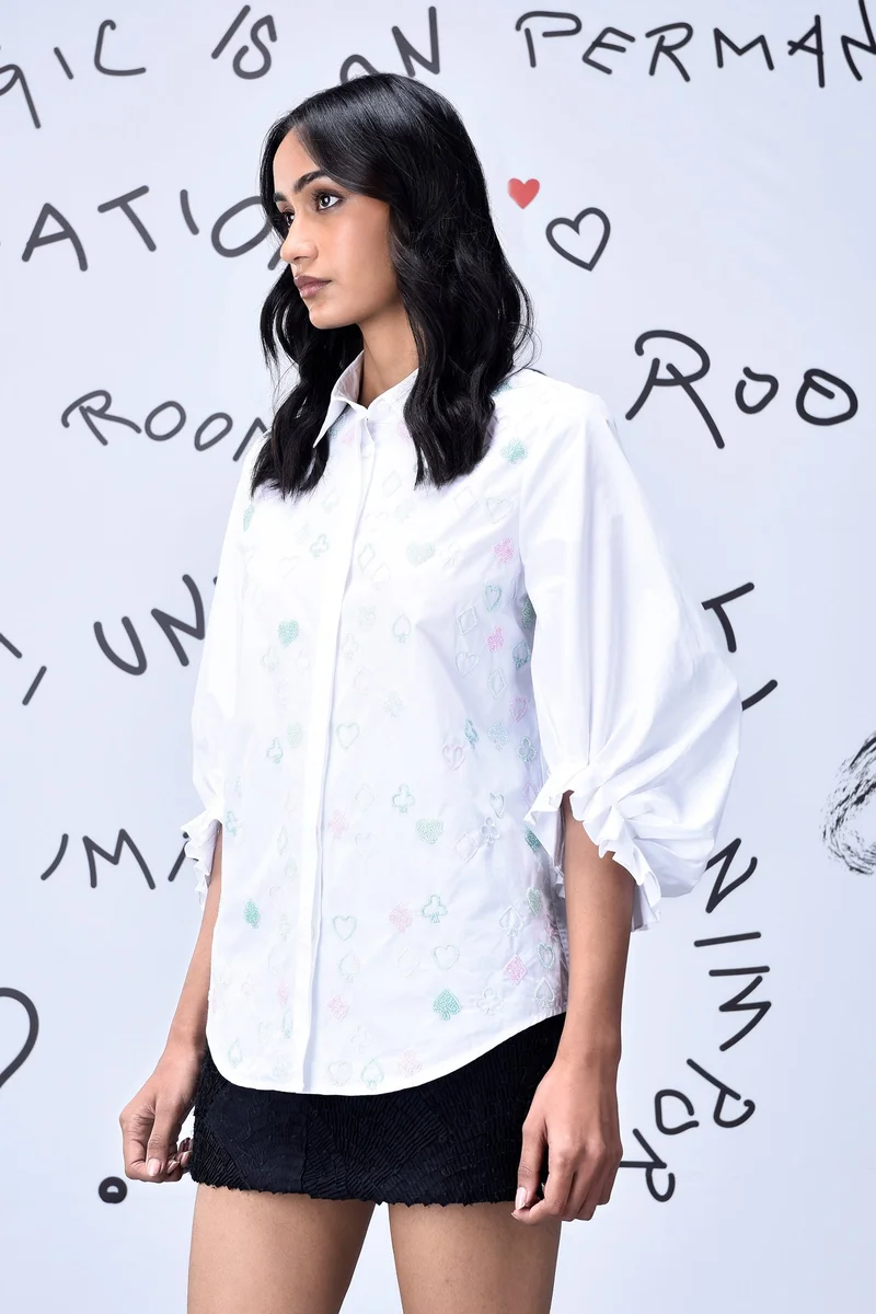 Genes Lecoanet Hemant Beard Embroidery Regular Fit Top - White