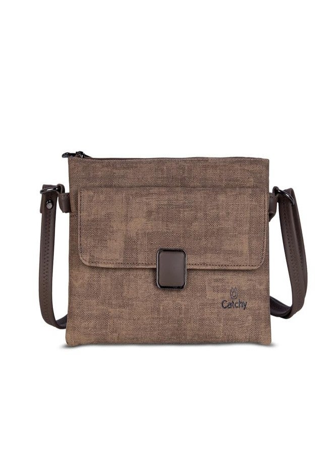 Catchy Brown Magnet Closure Faux Leather Everyday Womens Sling Bag - Image 1