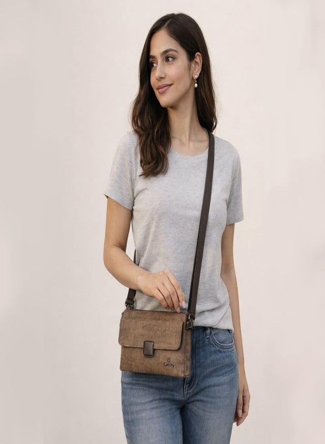 Catchy Brown Magnet Closure Faux Leather Everyday Womens Sling Bag - Image 2