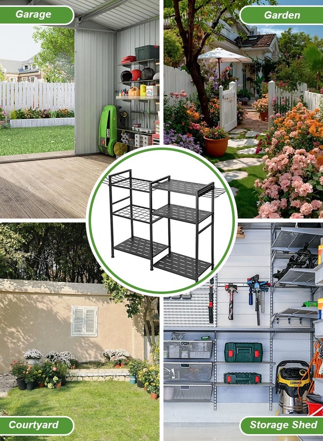 Forthcan Heavy Duty Garden Tool Organizer Rack, Freestanding Metal Storage Stand with Shelves and Hooks for Garage, Shed and Outdoor Use - Image 3