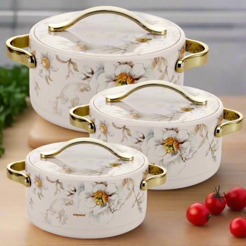Nayasa Stainless Steel Bethany Casserole Set of 3, Small (500ml, 1000ml, 1500ml), White - Image 4