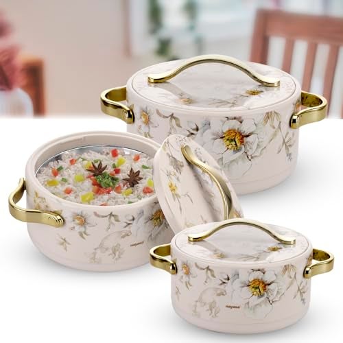 Nayasa Stainless Steel Bethany Casserole Set of 3, Small (500ml, 1000ml, 1500ml), White - Image 5
