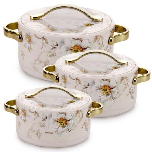 Nayasa Stainless Steel Bethany Casserole Set of 3, Small (500ml, 1000ml, 1500ml), White - Image 1