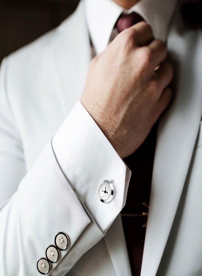 هاوسن أزرار أكمام رجالية في علبة هدايا، أزرار أكمام على شكل ساعة حقيقية تعمل، مناسبة لقمصان الرجال ذات الأكمام الفرنسية، هدايا للذكرى السنوية، وأعياد الميلاد، وعيد الميلاد المجيد. - Image 2