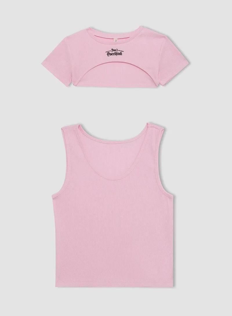 DeFacto  Ribbed 2-Pack Short Sleeve T-Shirt for Women | Best Price UAE