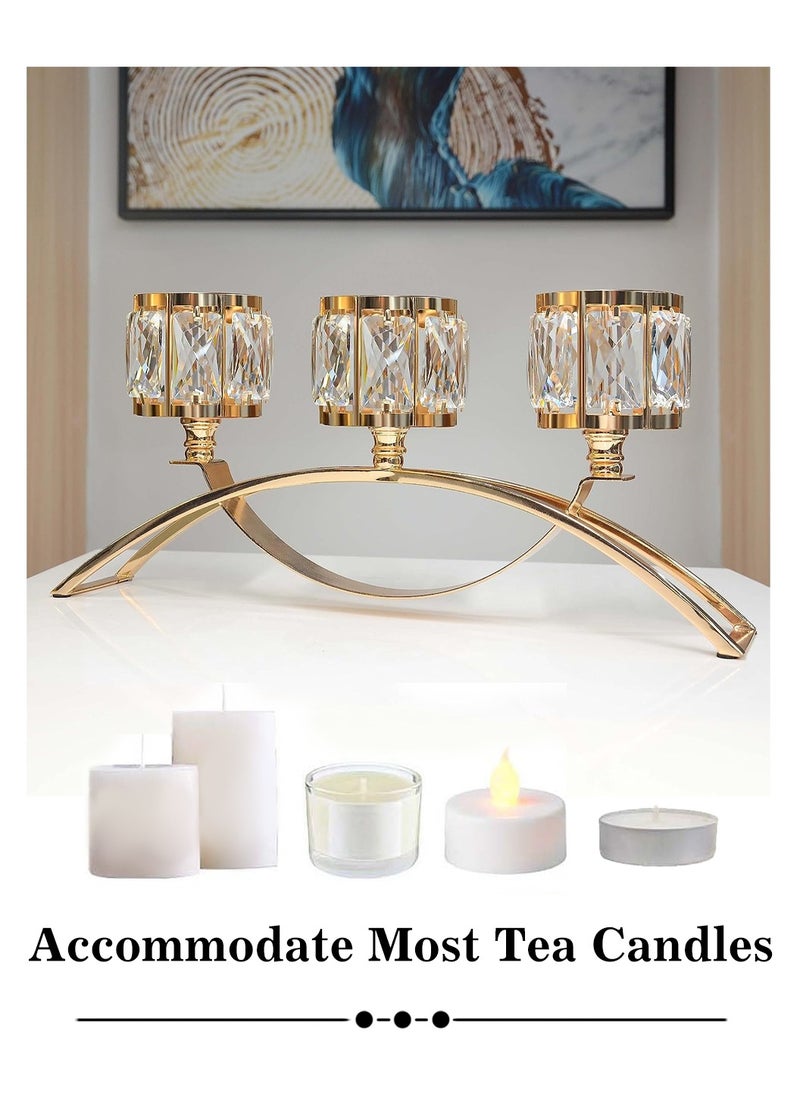 LEOKOR 3 Arms Decorative Crystal Tealight Candle Holder Gold  - Image 3