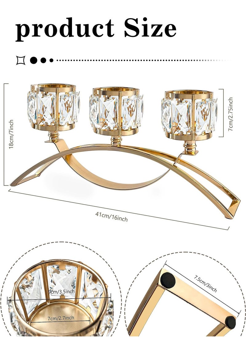 LEOKOR 3 Arms Decorative Crystal Tealight Candle Holder Gold  - Image 4