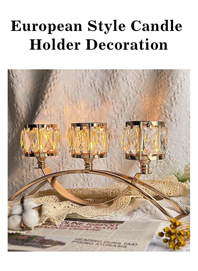 LEOKOR 3 Arms Decorative Crystal Tealight Candle Holder Gold  - Image 5