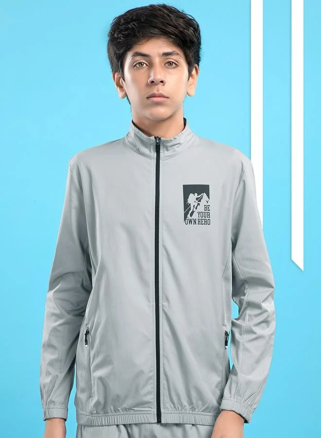 Technosport Technosport Graphic Print High Neck Jacket with Zipper Detail