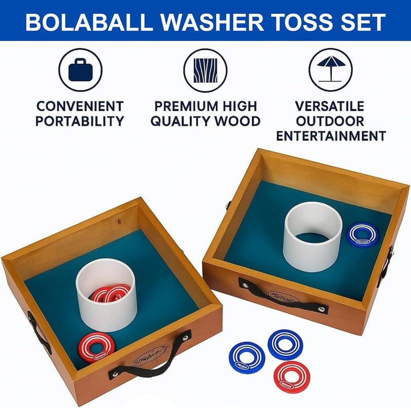 Bolaball Washer Toss Game Outdoor Games Giant Yard & Lawn Games | Set of 2 Solid Wood Targets and 2.5-inch Washers Toss Rings| Bulls-Eye Pitching Board| Backyard Beach Camping Party - Image 2
