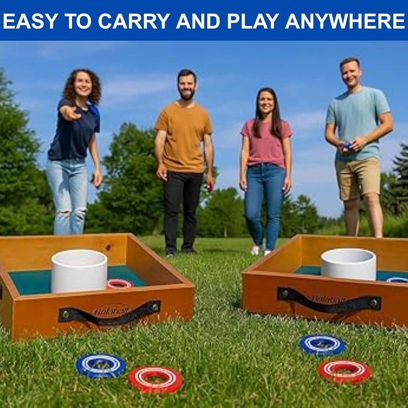 Bolaball Washer Toss Game Outdoor Games Giant Yard & Lawn Games | Set of 2 Solid Wood Targets and 2.5-inch Washers Toss Rings| Bulls-Eye Pitching Board| Backyard Beach Camping Party - Image 3