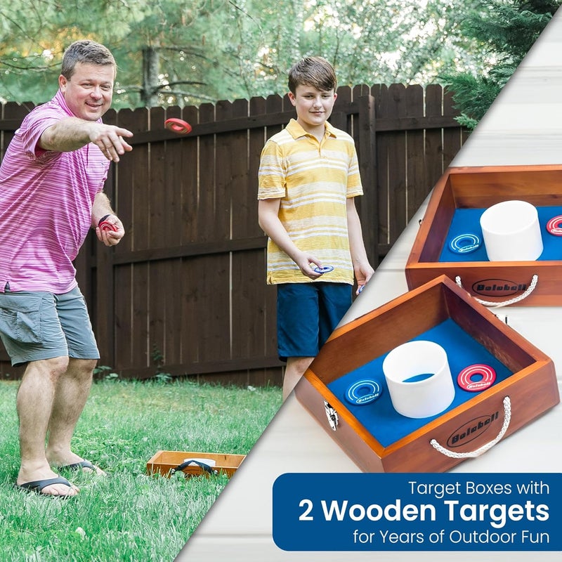 Bolaball Washer Toss Game Outdoor Games Giant Yard & Lawn Games | Set of 2 Solid Wood Targets and 2.5-inch Washers Toss Rings| Bulls-Eye Pitching Board| Backyard Beach Camping Party - Image 5