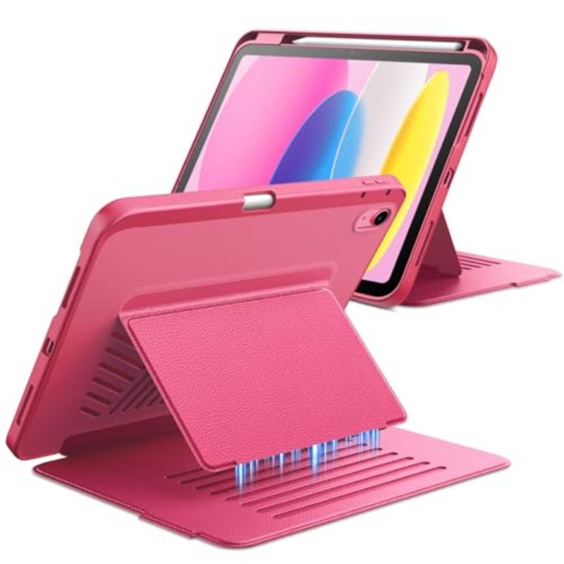 حافظة متعددة الزوايا لجهاز iPad A16 الجيل الحادي عشر/العاشر (2025/2022)، دعم فائق الثبات، غطاء نحيف مقاوم للصدمات مع حامل قلم رصاص، ظهر بلوري مضاد لبصمات الأصابع (وردي) - Image 1