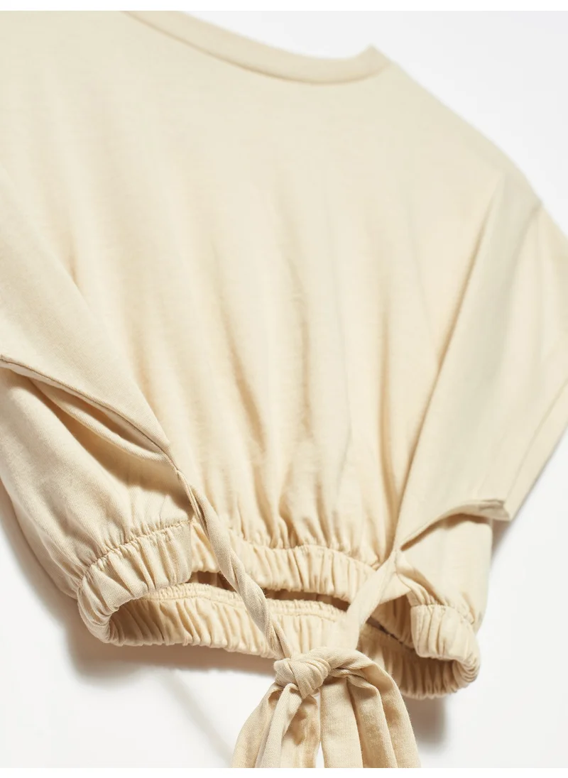 Dilvin 3771 T-Shirt with Waist Lace-Beige