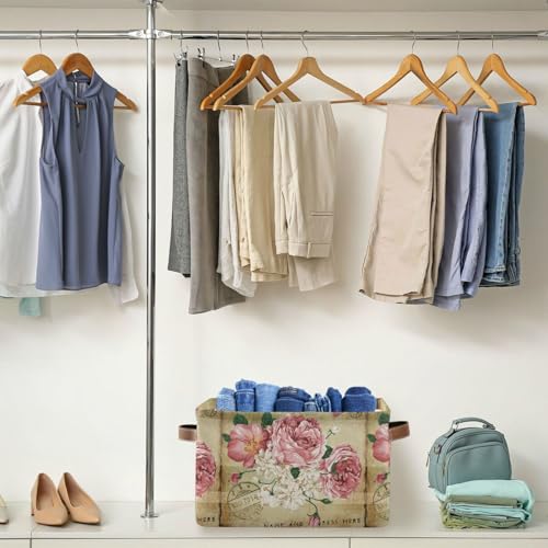 ALAZA Vintage Shabby Chic Rose Floral Foldable Storage Box Storage Basket Organizer Bins with Handles for Shelf Closet Living Room Bedroom Home Office 1 Pack - Image 5