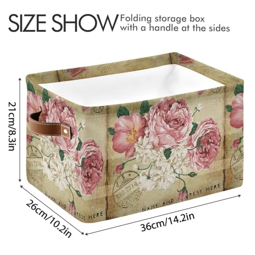 ALAZA Vintage Shabby Chic Rose Floral Foldable Storage Box Storage Basket Organizer Bins with Handles for Shelf Closet Living Room Bedroom Home Office 1 Pack - Image 4