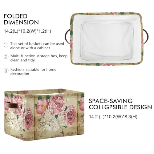 ALAZA Vintage Shabby Chic Rose Floral Foldable Storage Box Storage Basket Organizer Bins with Handles for Shelf Closet Living Room Bedroom Home Office 1 Pack - Image 3