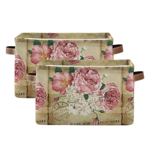 ALAZA Vintage Shabby Chic Rose Floral Foldable Storage Box Storage Basket Organizer Bins with Handles for Shelf Closet Living Room Bedroom Home Office 1 Pack - Image 2