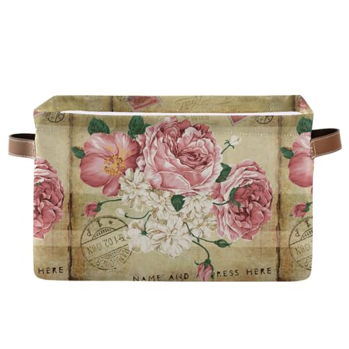 ALAZA Vintage Shabby Chic Rose Floral Foldable Storage Box Storage Basket Organizer Bins with Handles for Shelf Closet Living Room Bedroom Home Office 1 Pack - Image 1