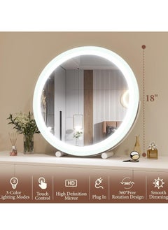 Vparty Large Vanity Mirror with Round LED Lighted Up Makeup Mirror Touch Screen with 3-Color Lighting Dimmable for Vanity Desk Tabletop Bedroom  - Image 2