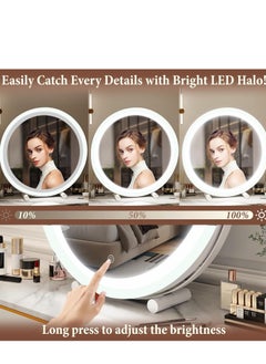 Vparty Large Vanity Mirror with Round LED Lighted Up Makeup Mirror Touch Screen with 3-Color Lighting Dimmable for Vanity Desk Tabletop Bedroom  - Image 5
