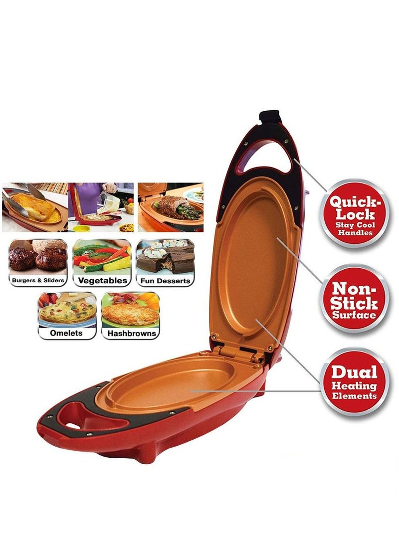 Red Copper 5 Minute Chef Double Sided Copper Infused Grill Pan with Non Stick Anti Scratch Surface for Making Delicious Omelet - Image 2